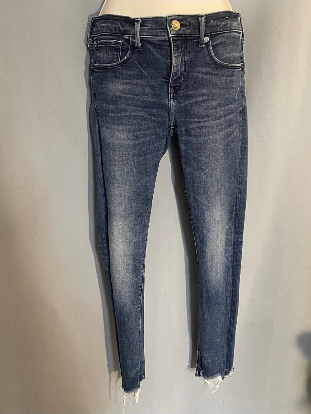 Express Women's Indigo Skinny Jeans with Raw Hem